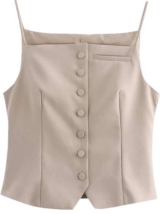 Zara Tops - Zara Neutral Beige Button-Front Slim Strap vest